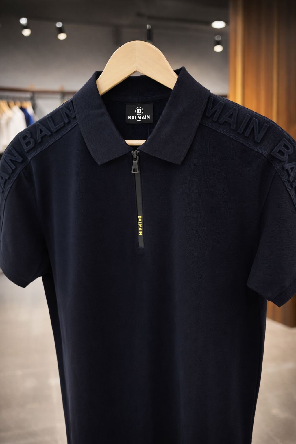 balmain paris embossed logo polo navy blue balmain paris embossed logo polo navy blue