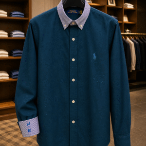 Home ralph l. cotton shirt with stripe collar grey