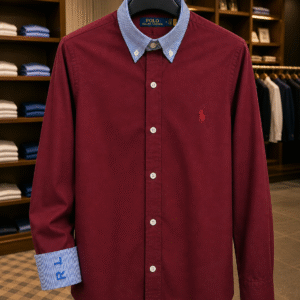 Home ralph l. cotton shirt with stripe collar grey