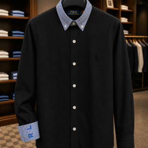 Home ralph l. cotton shirt with stripe collar grey
