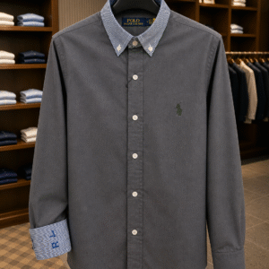 Home ralph l. cotton shirt with stripe collar grey