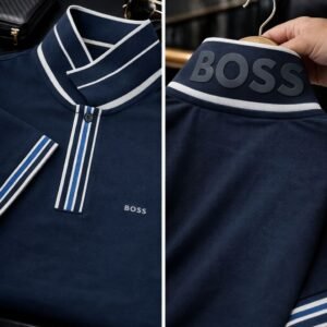 hb high collar polo white