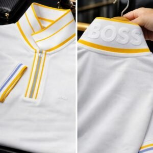 hb high collar polo white