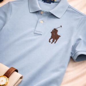 r🔥lph l🔥uren leather patch polo sky blue