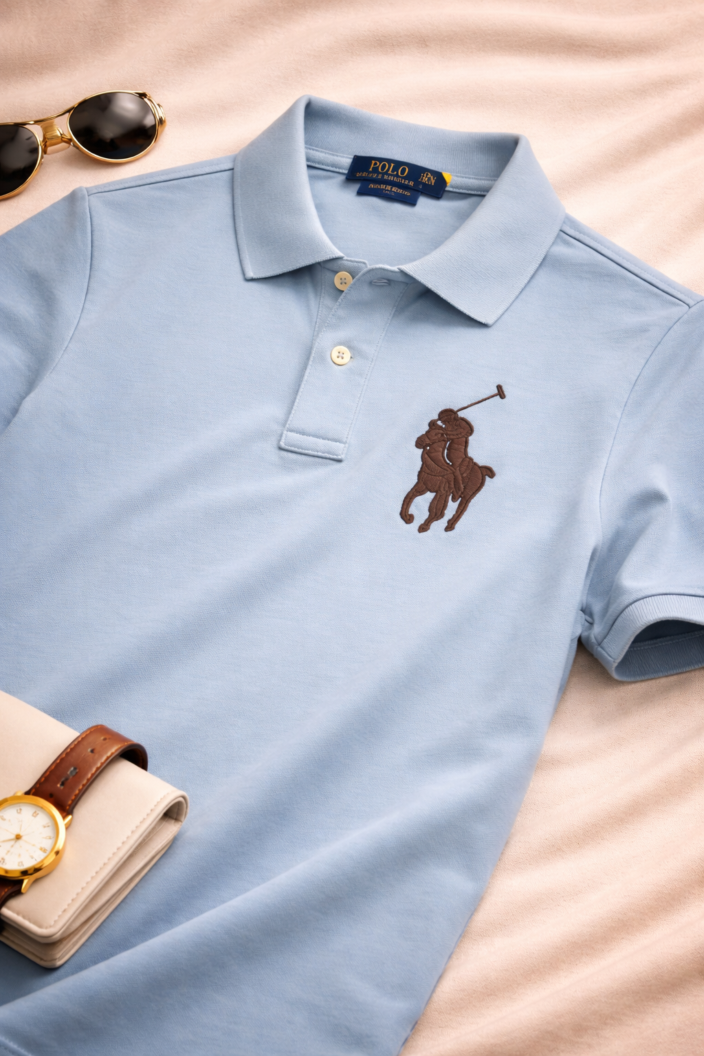 r🔥lph l🔥uren leather patch polo sky blue r🔥lph l🔥uren leather patch polo sky blue