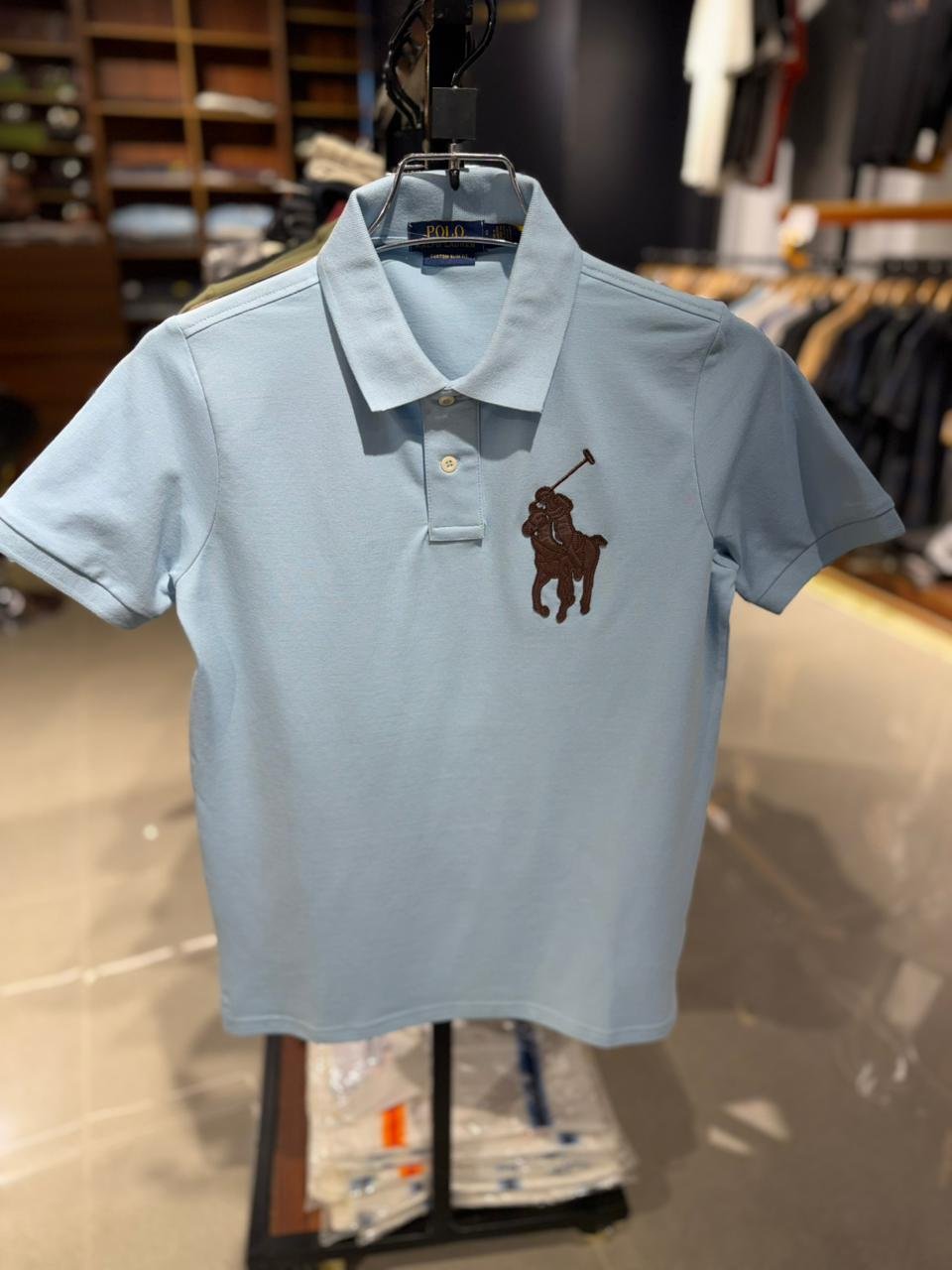 r🔥lph l🔥uren leather patch polo sky blue r🔥lph l🔥uren leather patch polo sky blue