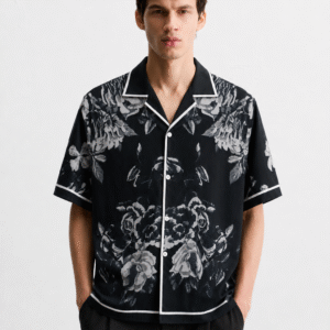 premium printed cuban collar shirt black hs 20