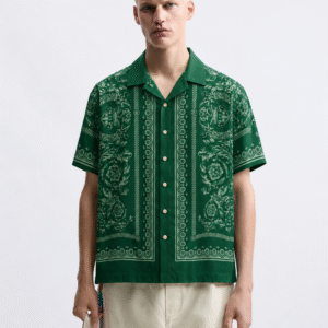 premium printed cuban collar shirt green hs 17