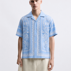 premium printed cuban collar shirt green hs 17