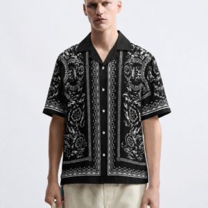 premium printed cuban collar shirt green hs 17