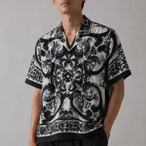 premium printed cuban collar shirt blue hs 19