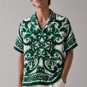 premium printed cuban collar shirt blue hs 19
