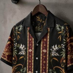 premium printed cuban collar shirt green hs 18