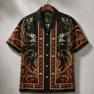 premium printed cuban collar shirt green hs 18