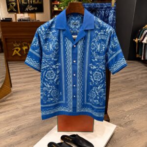 premium printed cuban collar shirt green hs 17