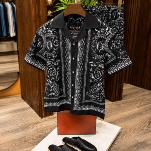 premium printed cuban collar shirt green hs 17