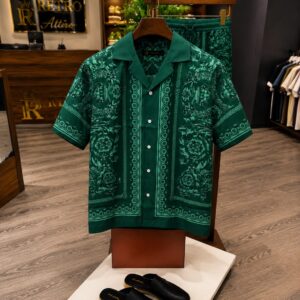 premium printed cuban collar shirt green hs 17