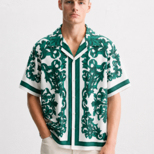 premium printed cuban collar shirt green hs 21