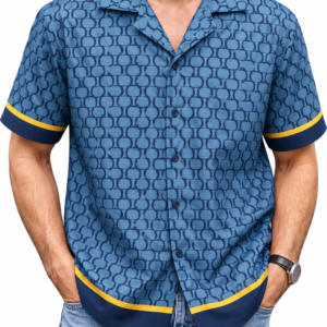 premium printed cuban collar shirt blue & gold hs 25 (copy)